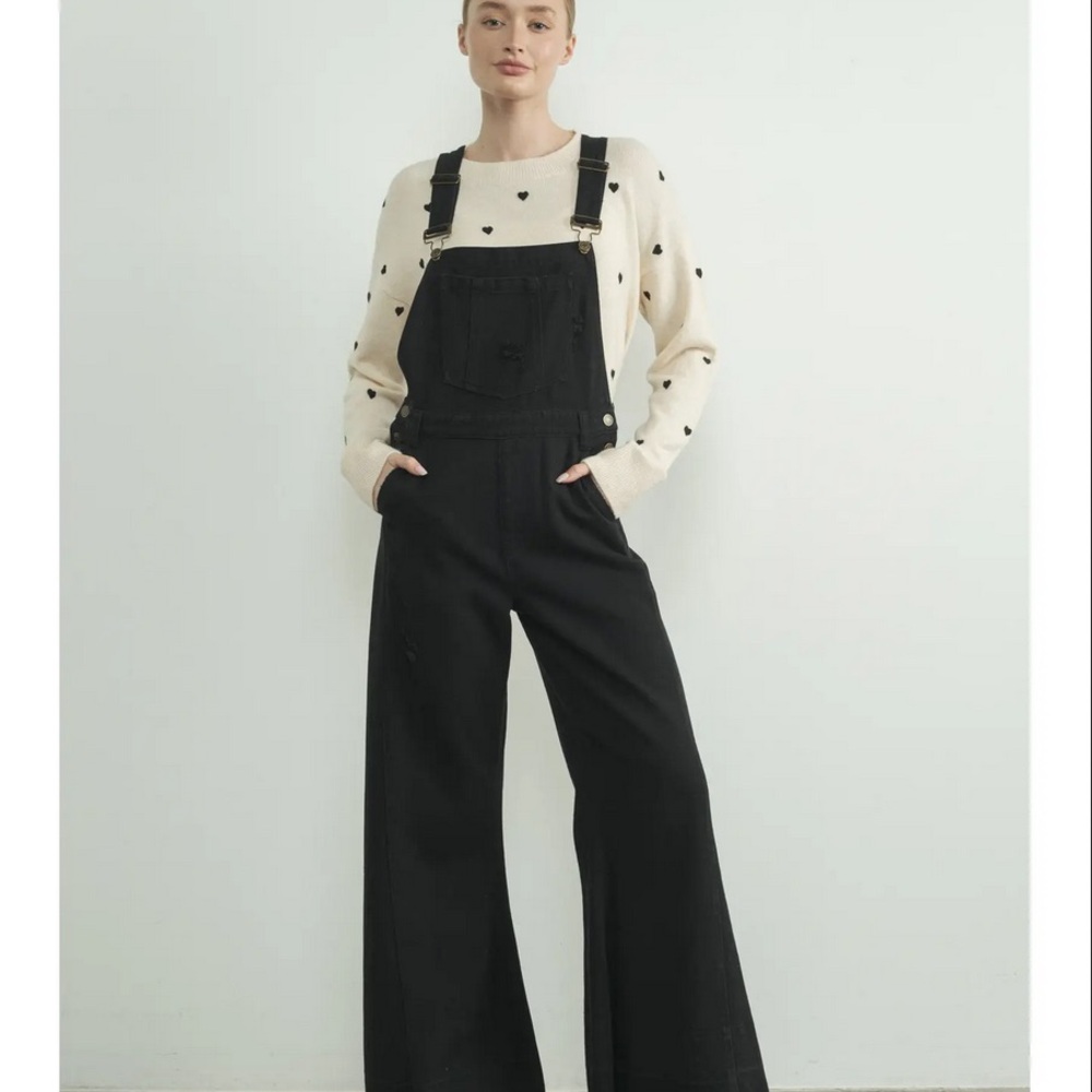 Distressed High Waisted Wide Leg Overalls